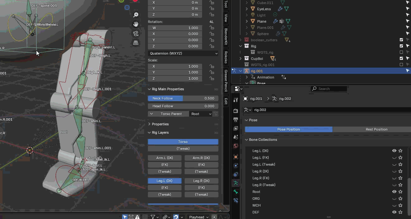Lightweight rigging of hard-surface modelling biz